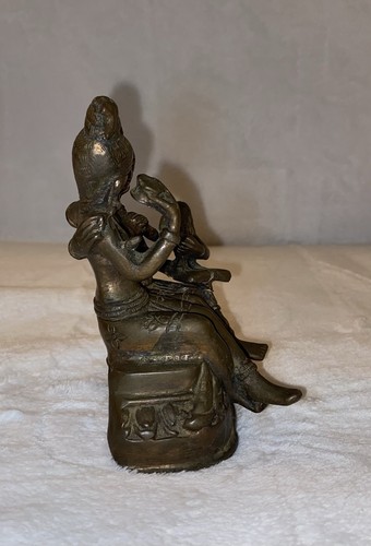 Antigua estatua del Señor Shiva Parvati y Ganesha del grupo familiar de bronce de la India del siglo XIX - Imagen 3 de 6