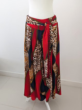Gracia Pants Women S Red Blue High-Waist Wide Leg Paisley Leopard Print Palazzo