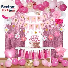 Kits de decoración de fiesta de feliz cumpleaños rosa rojo para niñas mujeres con feliz nacimiento