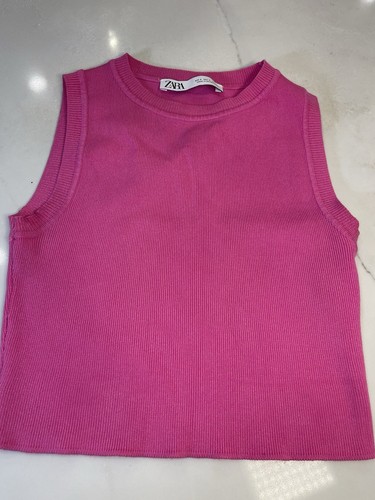 ZARA Pink Ribbed Knit Sleeveless Crop Tank Top Women’s Size Small - Bild 8 von 15