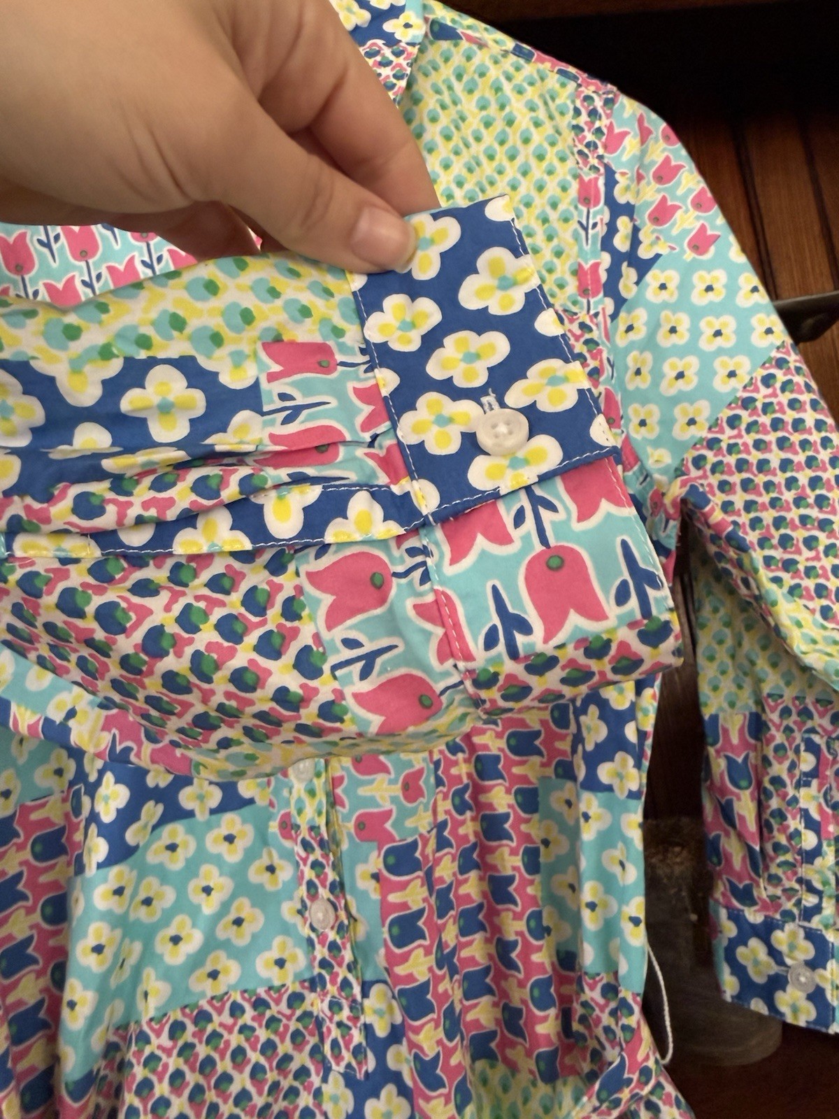 TALBOTS 12P Colorful Patchwork Belted Shirtdress … - image 4