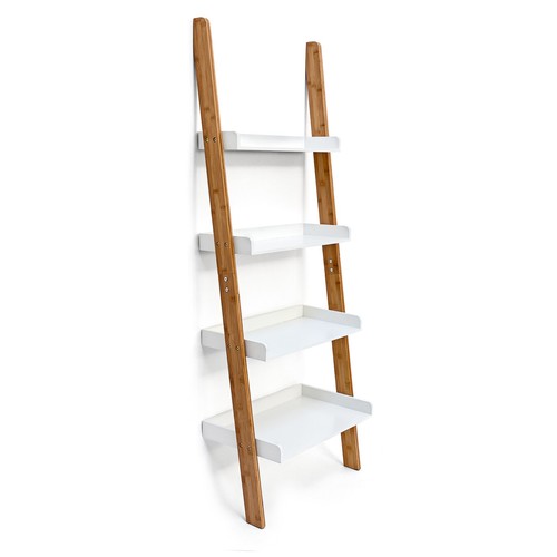 Leiterregal Bambusregal Wandregal Stufenregal modern leicht 4 Ablagen stabil - Bild 6 von 6