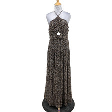 Astr The Label Dress Womens M Medium Multi Floral Cutout Halter Neck Slit Maxi