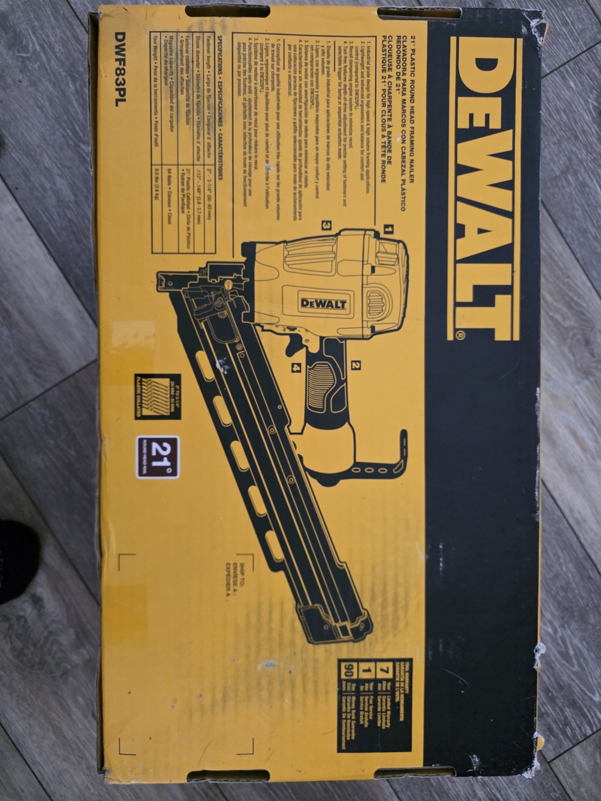 DEWALT  DWF83PL PNEUMATIC FRAMING NAIL GUN 21-DEGREE PLASTIC ROUND HEAD NAILER
