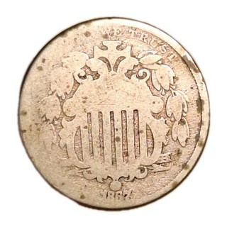 1867 US Shield Nickel Type 2 Without Rays AG Spotty/Unevenly Circulated