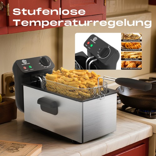 Öl-Friteuse 2000W 3L Edelstahl Fritteuse Profi Küche Kaltzonen Fritteuse Fritöse - Bild 11 von 14