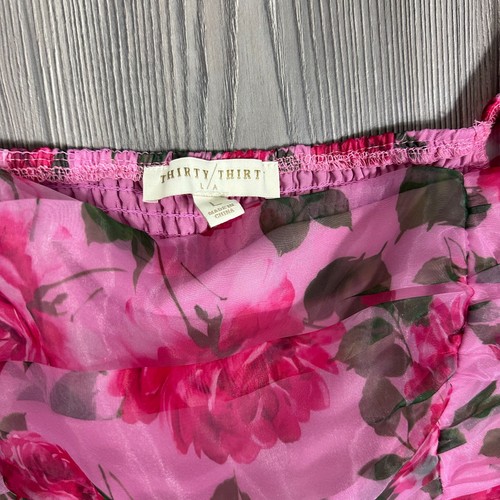 Thirty Thirty LA Pink Red Rose Puff Sleeve Mini Dress, Size L - Picture 3 of 6