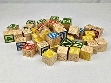Vtg. Set of 48 Wooden Blocks w/Letters, Numbers, Animals  Objects