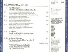 BERLIOZ: HAROLD IN ITALY; KING LEAR OVERTURE; ROMAN CARNIVAL OVERTURE NEW CD