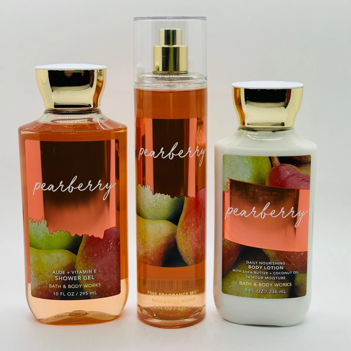 Bath Body Works PEARBERRY Trio Fine Fragrance Mist Lotion Shower Gel Set