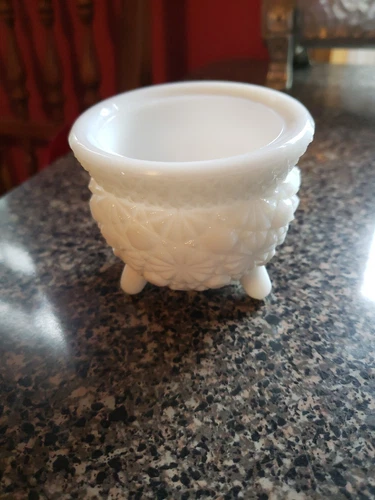 Daisy And Button Milk Glass Footed Candleholder  Vintage