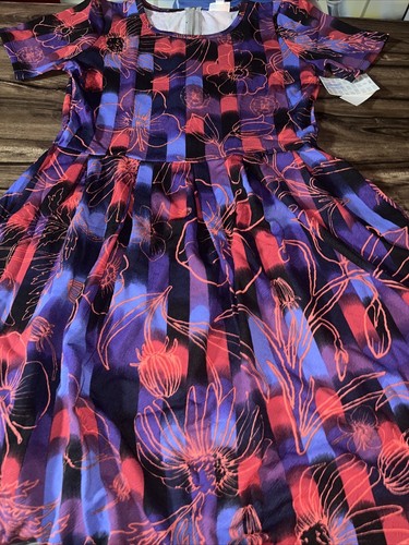 LuLaRoe XL Purple Pink Floral Ombre Amelia Dress 18/20 16/18 Pleated Pockets 🦄 - Picture 5 of 15
