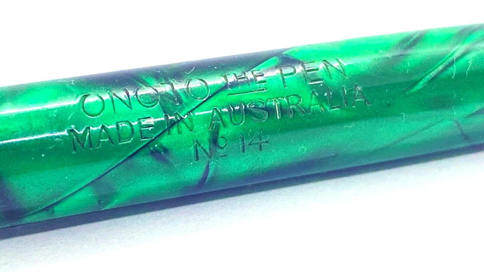 JUEGO PLUMA ESTILOGRÁFICA ONOTO Nº 14 VINTAGE EN VERDE BRILLANTE 14K MEDIANA NUEVA EN CAJA AUSTRALIA Foto 4 de 4