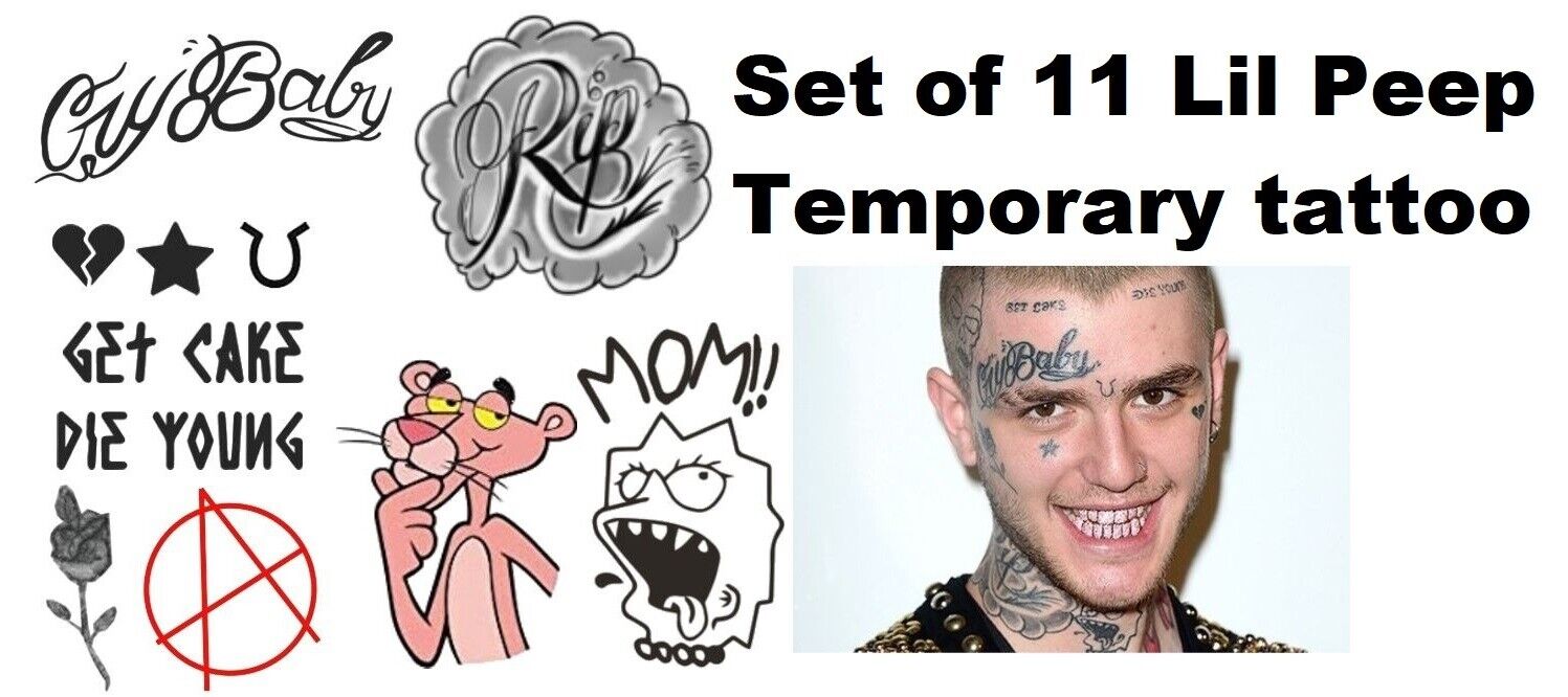 Временная татуировка Set of 11 Lil Peep temporary tattoo, rapper/cosplay/Ha...