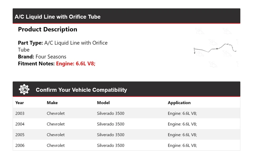 Chevrolet Silverado 3500 2003-2006 línea líquida de aire acondicionado con tubo de orificio 4 estaciones Foto 2 de 4