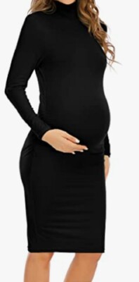 Long Sleeve Turtleneck Maternity Side Ruched Dress- Large | eBay