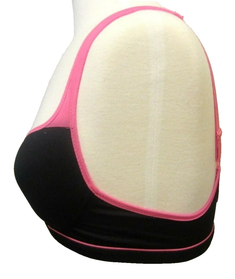 Sujetador deportivo ATHLETIC ESSENTIALS negro con ribete rosa talla M Foto 3 de 4