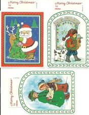 4 VINTAGE   CHRISTMAS GREETINGS WITH STICK ON STRIPE ON BACK - JEANMARIE 
