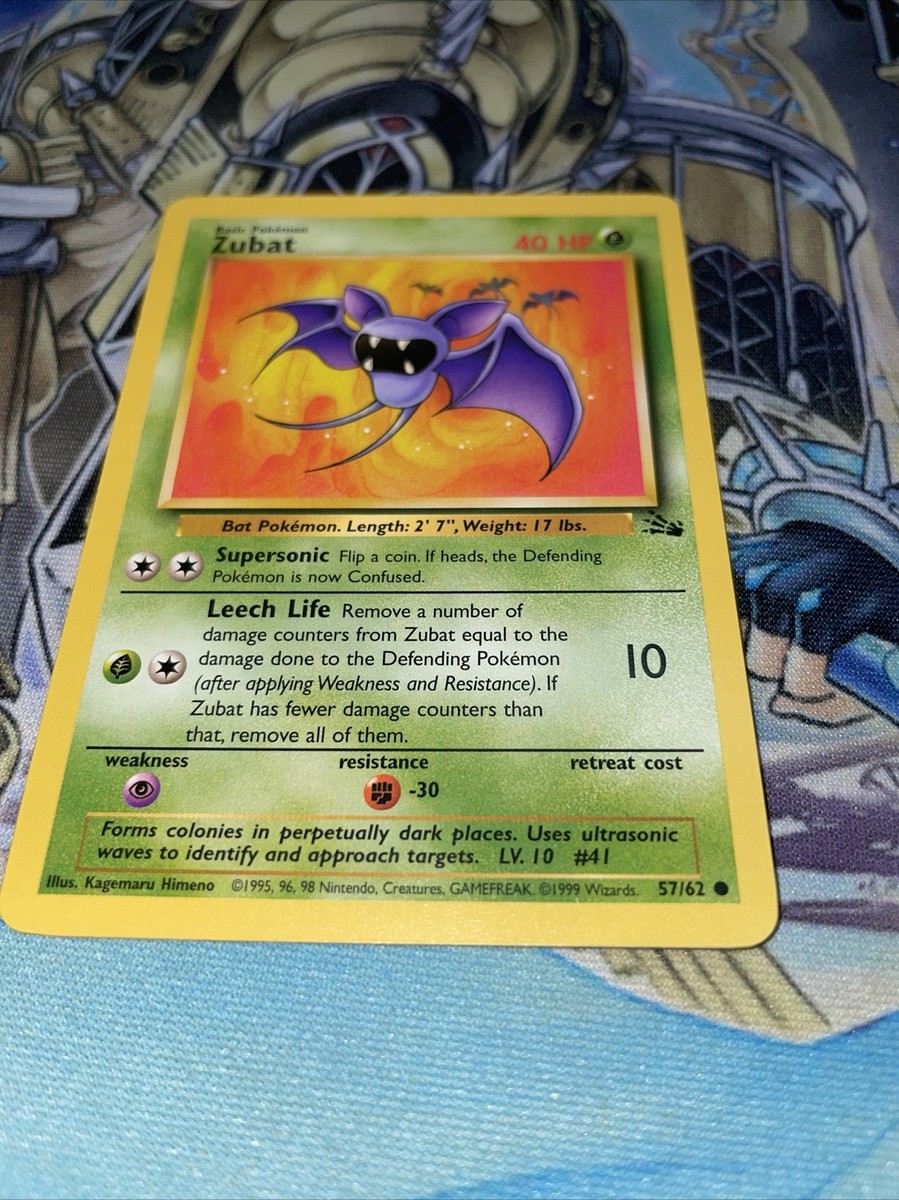 ZUBAT - Fossil Set - 57/62 - Common - Pokemon Card - Unlimited Edition - NM ZUBAT - Fossil Set - 57/62 - Common - Pokemon Card - Unlimited Edition - NM