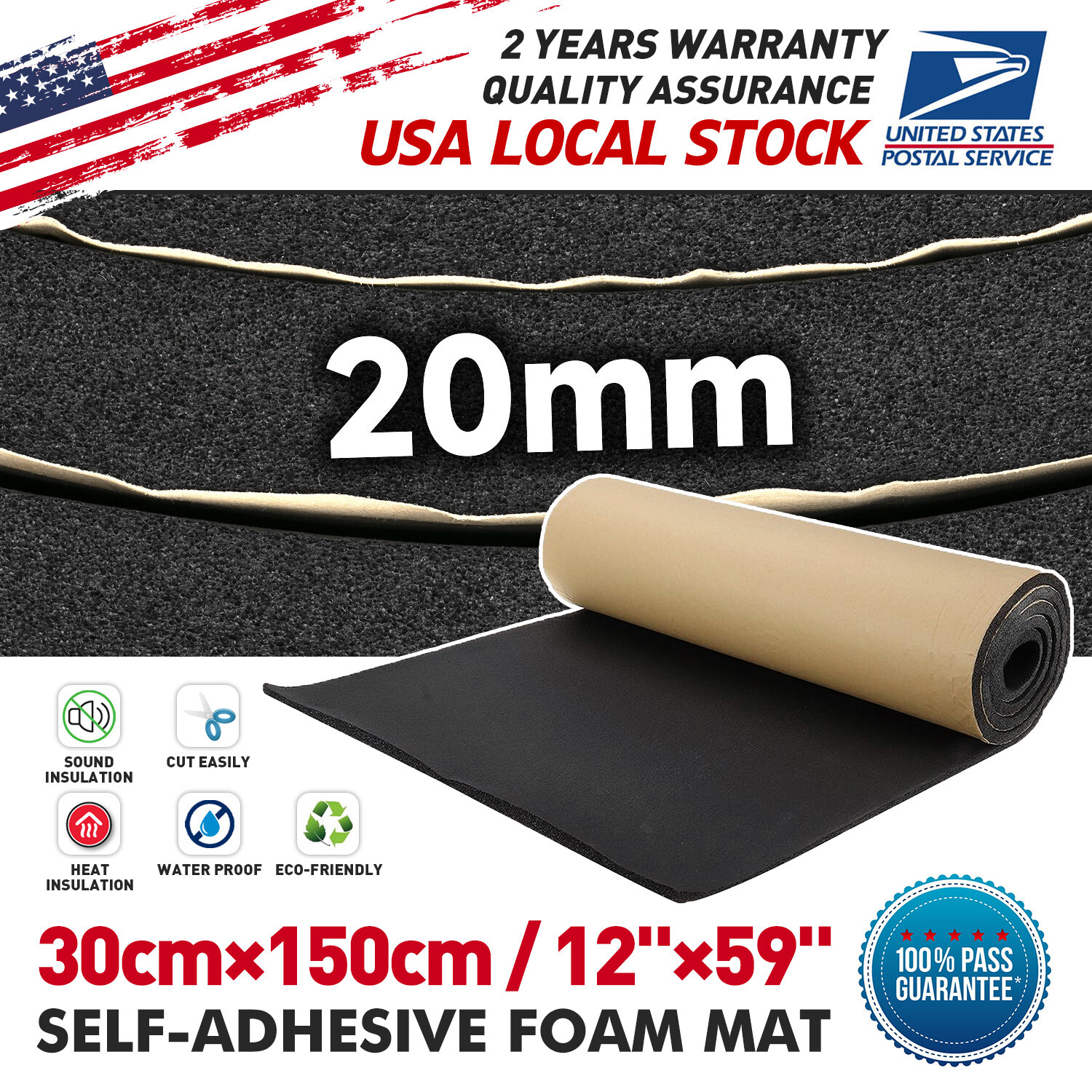 20mm 10sqft Car Black Tailgate Sound Insulation Deadener Mat 2x 59