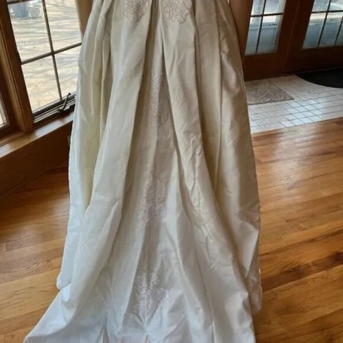* Vintage Short Sleeve Ivory Taffeta Lace Bridal Ball Gown Wedding Dress Size 0 - Picture 10 of 12
