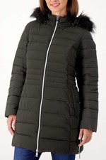 Nuage Reg. Stretch Puffer Coat W/ Removable Faux Fur Trim Hood Moss