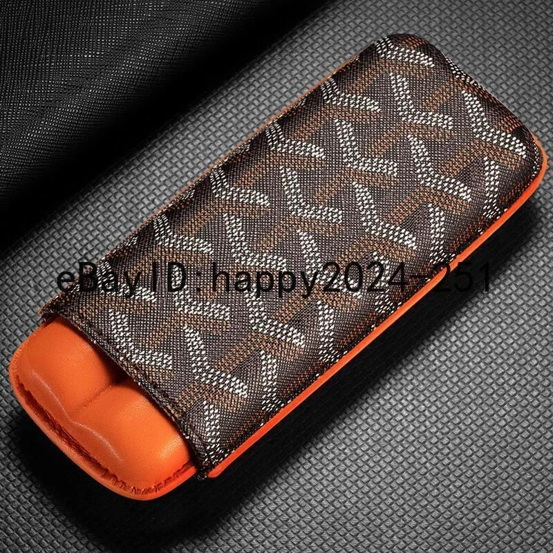 Travel Pocket Orange Cow Leather Case Holder 2 Tube Portable Cigar Humidor Box - Image 3 of 4