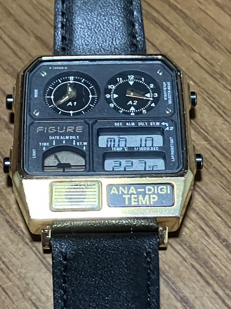 CITIZEN FIGURE ANA-DIGI TEMP Watch Black Gold Leather Japan