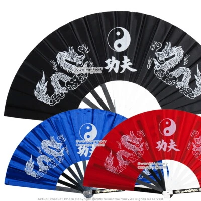 MUNETOSHI Martial Art Tai Chi Kung Fu Fighting Fan Steel Frame with Dragon Black Blue Red