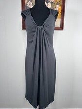 London Times Straight Dress Women's 10 Scoop Neck Ruched Elegant Ash Gray Casual
