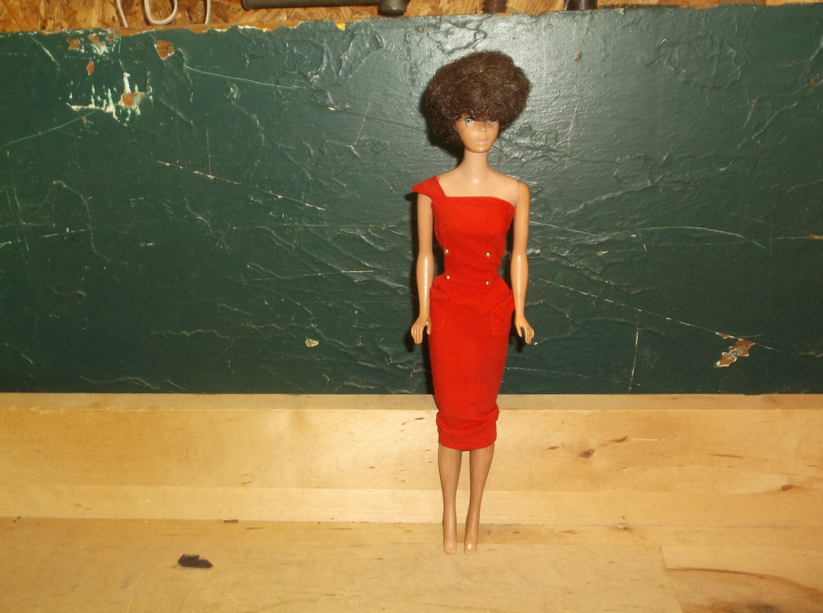 Vintage Brunette Bubble Cut Barbie Doll Red Dress 1958 Mattel
