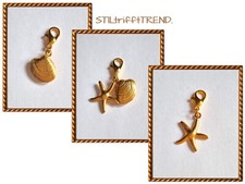 CHARM ANHÄNGER MUSCHEL SEESTERN mit Karabiner 925 SILBER  24K-VERGOLDET