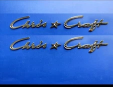 2 sets of Chris * Craft vintage chrome plated logo badge small version