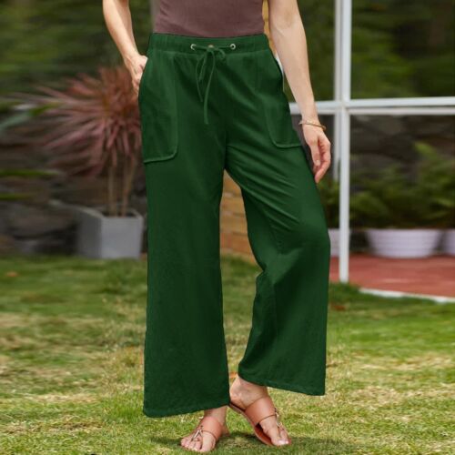 Womens Casual Solid Pants Loose Pockets Elastic Drawstring Pants Long Trousers - Picture 45 of 65