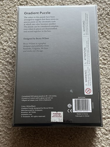 Brand New & Sealed GRADIENT Puzzle By Bryce Wilner / Areaware 500 Pieces Black - Picture 2 of 2