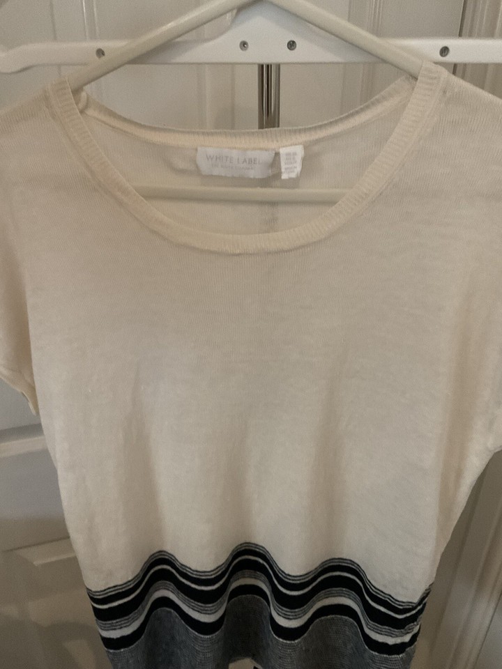 White Label White Company Top Size Uk 10 Striped Cream 100 Linen Light