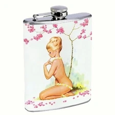 Pin Up Pink Blossoms Flask 8oz Stainless Steel Hip Drinking Whiskey
