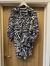 Abito donna Ax Paris blu navy bianco stampa zebrata manica lunga avvolgente taglia 16