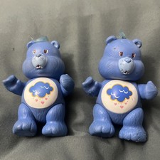Vintage Care Bears GRUMPY Posable Figure Blue w/ Cloud 1980s Set of 2 As Is
