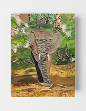 GUAJARDO Original Neo Expressionism Elephant Walk 13X10 Wood Panel Signed Art