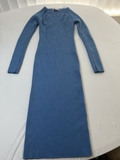 Willow & Wind Blue Knit Sweater Dress Boat Neck Long Sleeve Size M