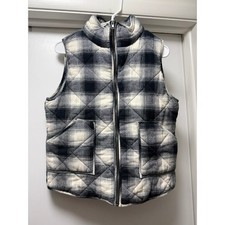 Staccato Navy Blue Cream Plaid Quilted Puffer Vest