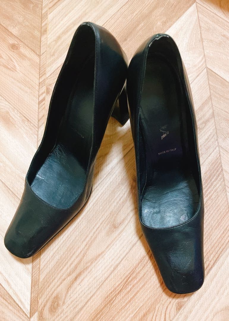 Rare PRADA Black Leather Square Toe Chunky Heel Pumps Size EU38/US8 Auth thumbnail 3