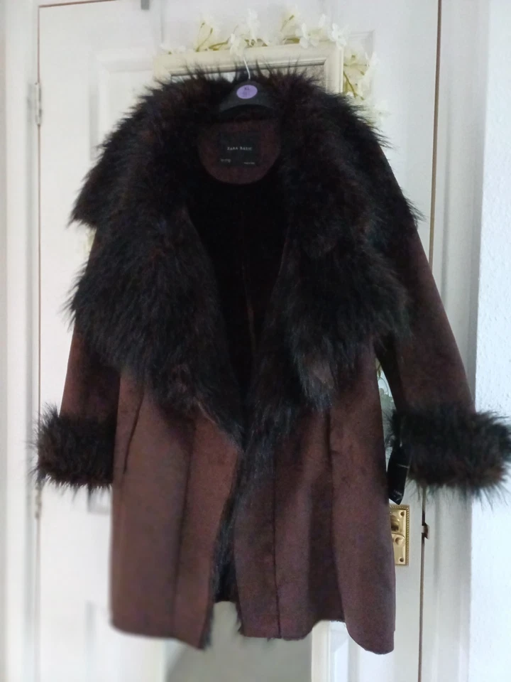 Zara long Brown afghan penny lane Fur Suede Style  🍂 Winter Coat L 12 14  - Image 4 of 4