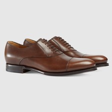 GUCCI SHOES MENS BROGUE LEATHER OXFORD SPIRIT COCOA $940 sz 5.5 US 6 / 39.5