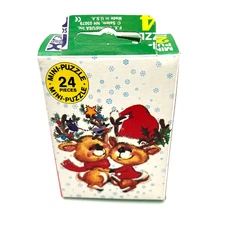 VTG FX SCHMID Mini-Puzzle Christmas Stocking Stuffer 24 Pc Reindeer 7 x 5 in NOS
