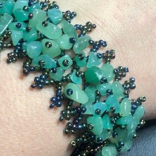 B2240 Artisan Green Aventurine Funky OOAK Beaded Cuff Bracelet Handmade 7.5-8"