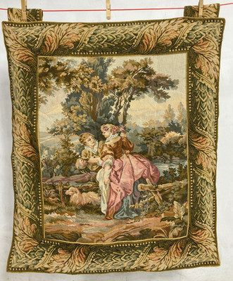 Vintage französischer schöner romantischer Paar Szene Wandbehang Wandteppich 90x76 cm
