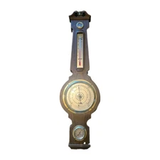 Airguide Compensated Barometer Thermometer Wood And Glass 37”L 12”W Vintage