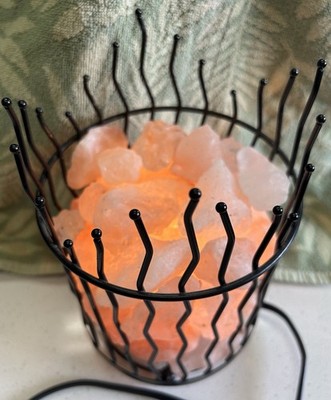 WBM Himalayan Salt Lamp Metal Basket Dimmer Rotary Switch Black E12 120V
